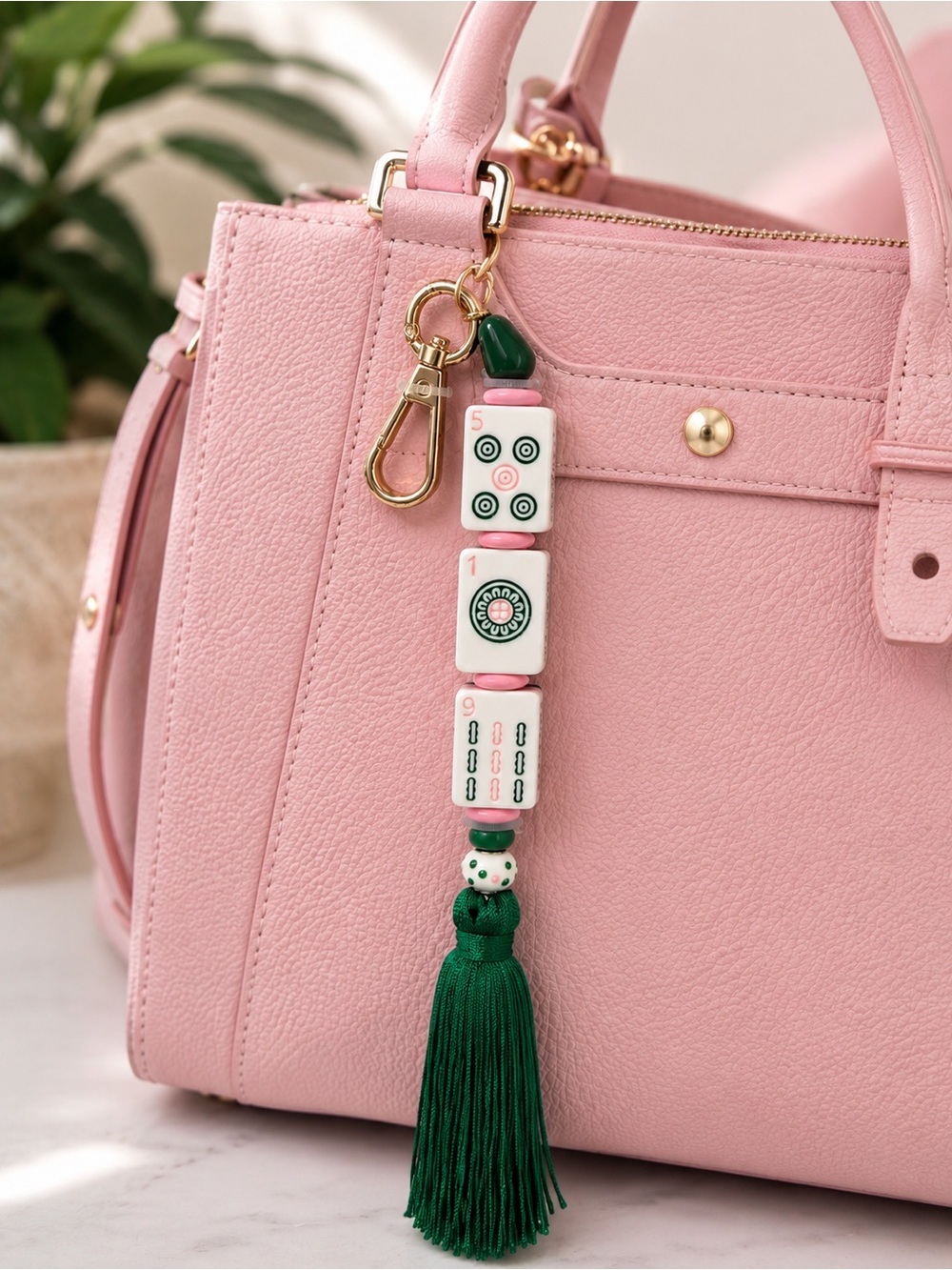 Piper K  | Mahjong Tile Bag Charm Hand Painted w/ Tassel